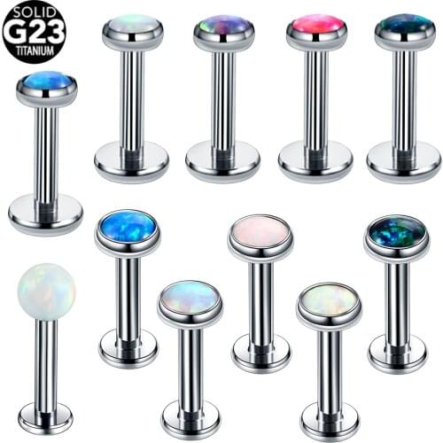 1PC Internal Threaded Tragus Cartliage Piercing Orelha Titanium Helix Lip Labret Ring Opal Piercing Nose Stud Ring Jewelry
