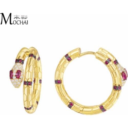 European And American Earrings Gold Color Snake Earrings Set With Zircon Exaggerated Snake Series Personality Earrings ZK50