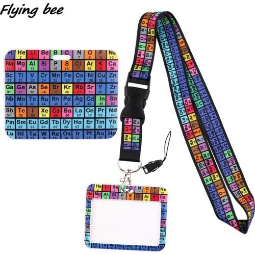 Flyingbee X1961 Periodic Table Of Chemical Elements Lanyard Card Holder Student Hanging Neck Mobile Phone Lanyard Badge Holder