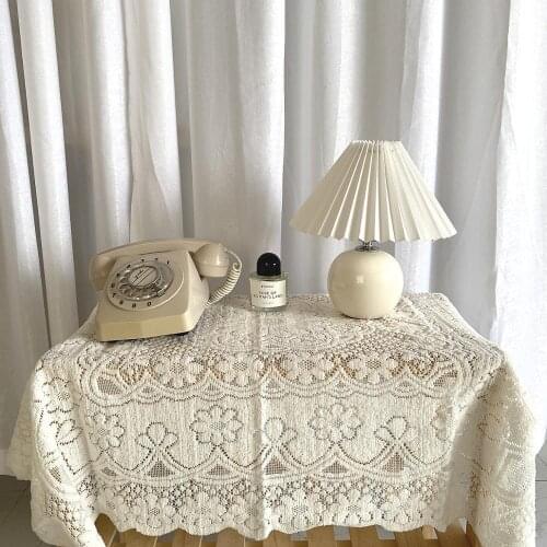 Retro White Lace Tablecloth Coffee Tea Table Cloth Cover Crochet Hollow Flower Decoration Cloth Home Wedding Decor Table Mat