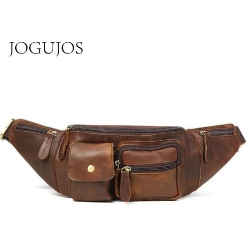 JOGUJOS Genuine Leather Men Bag Messenger Bag Vintage Men Waist Bag Fashion Waist Pack Fanny Pack Bum Bag Belt Bag Male Bag