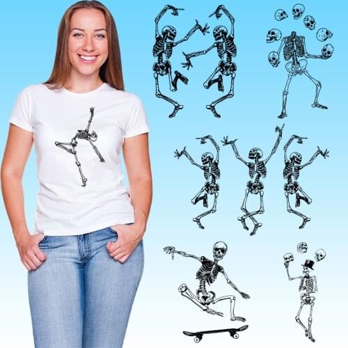 Skull skeleton Heat-sensitive patches Thermal Stickers Heat Transfer PVC Patch Stickers on Clothes DIY Appliques