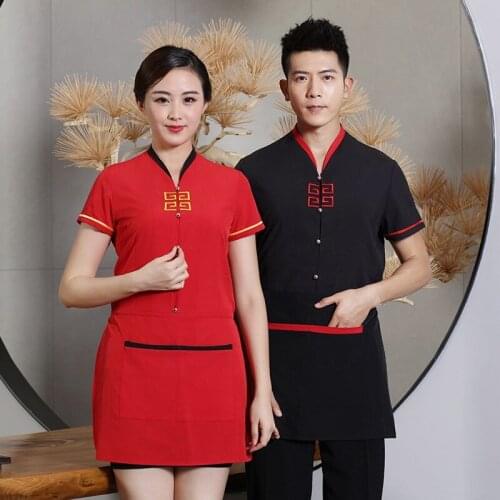 Short Sleeve Waiter Uniforms Restaurant Kitchen Cooking Professional Uniform Overalls Outfit Summer Breathable Food Service