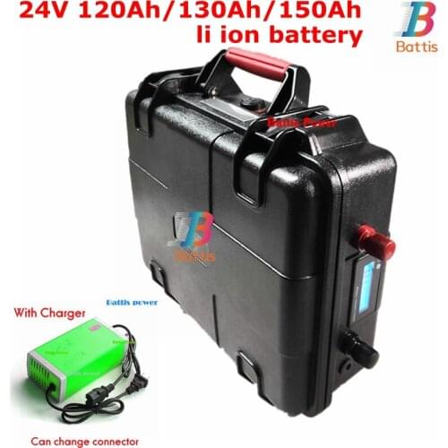 24V 150Ah waterproof 24V 120AH Lithium ion battery 24V 130Ah li-ion for EV scooter golf cart UPS backup power +10A Charger