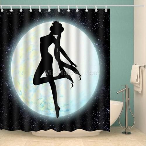 Night Sky Moon Girl Design Custom Shower Curtain Bathroom Waterproof Mildewproof Polyester Fabric With 12 Hooks
