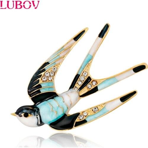 Vivid Swallow Design Brooch Pin Black Blue Enamel Gold Color Metal Scarf Pins Women Costume Jewelry Accessories 2018 New
