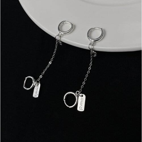 Hip Hop Chained Hoop Earrings For Women Girls Punk Trendy Style Letter Hang Tag Two Rings Chained Earrings Fashion Jewelry Gifts