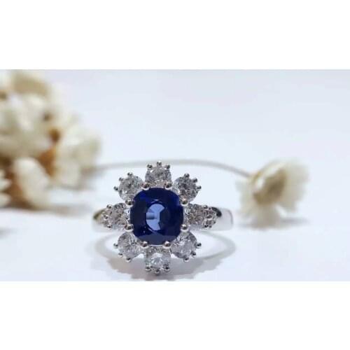 1.190ct+ 0.842ct 18K Gold Natural Sapphire Women Ring with Diamond Setting 2016 New Fine Jewelry Wedding Band Engagement