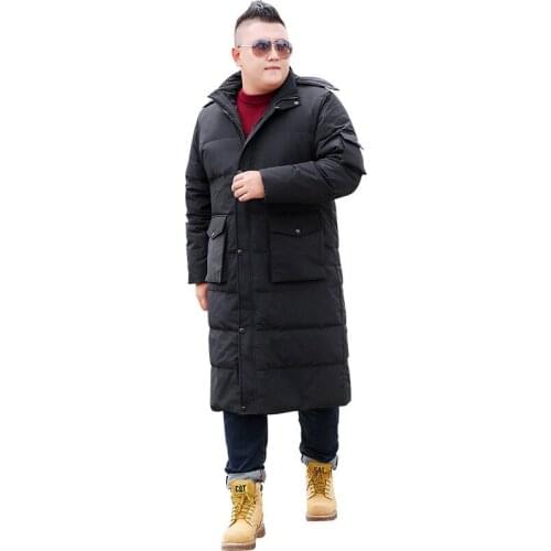 2019 Winter Large size Loose Mens long Hooded Warm Coat Mens Long Over the Knees Oversized XL-8XL 9XL 10XL Black jacket