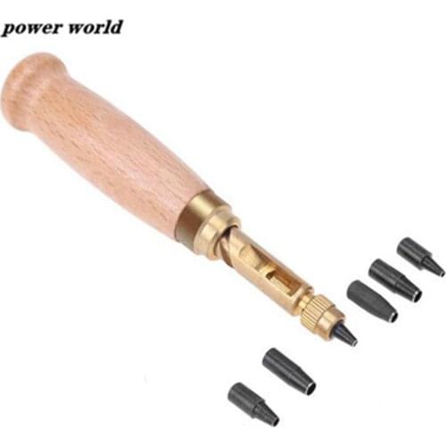 1Pcs Silent Puncher Automatic Belt Punching Multi Function Leather Carving Round Shape Tool with 6pc Punch Head