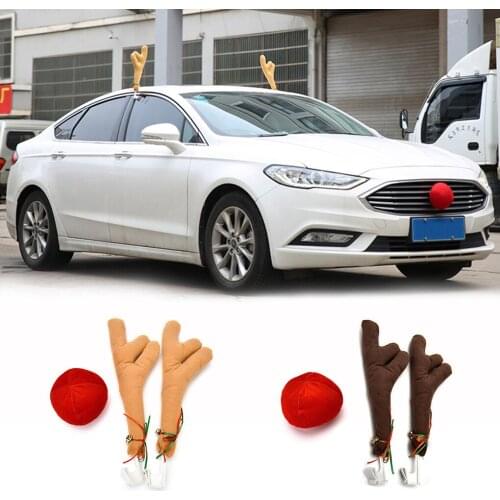 2 Antlers+1 nose Cute Vehicle Nose Horn Costume Set Horn And Red Nose Christmas Supplies Rudolf Reindeer Christmas Car Decor