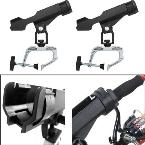 2pcs Boat Raft Fishing Rod Holder, Adjustable 360 Degree, Clamp On Max Openning 1-3/4 inch, Nylon Holder