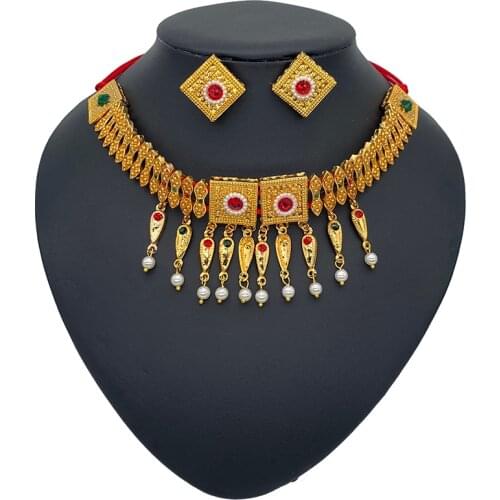 24k Dubai Ethiopia Jewelry Sets for Women Indian Chokers African big Earring Girls Party Wedding gifts Brides Habesha Necklace