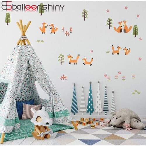 BalleenShiny 39pcs Ins Forest Fox Trees DIY Wall Sticker Self-adhesive Kids Room Bedroom Cartoon Mural Decals Nursery Decoration