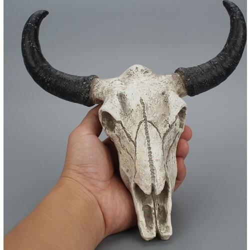3D Longhorn Cow Resin Skull Head Wall Hanging Decor Home Office Bar Party Wildlife OX Horn Animal Sculpture Decoration Crafts