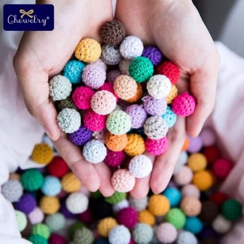 20mm 5pcs Wooden Crochet Beads Chew Beads DIY Teething Necklace For Pacifier Chains Accessories Wooden Teether Kid Products Toy