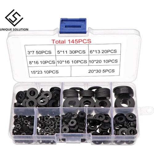 8 Size 145PCS Black Insulation Sealing Ring Rubber Flat Washer Gasket Assortment Kit M3 M4 M5 M6 M8 M10 M15 M20 Home Improvement