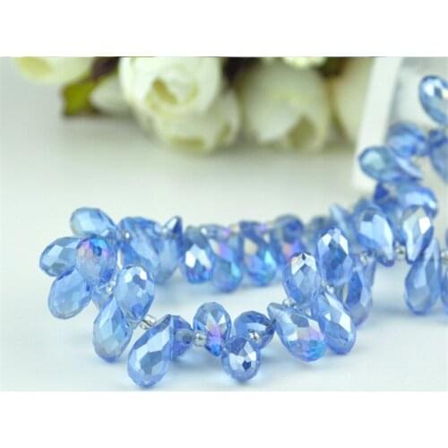 100pcs/lot 6x12mm Light Blue AB Teardrop Beads Faceted Crystal Glass Beads For Jewelry Making Loose Craft Bracelet DIY Beads