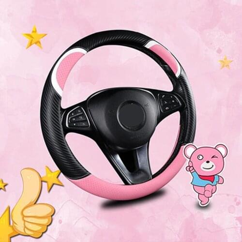 Cute Cartoon Steering Wheel Cover Carbon Fiber Four Seasons Universally Car Wheel Cover Car Accessory for Women Girls Breathable