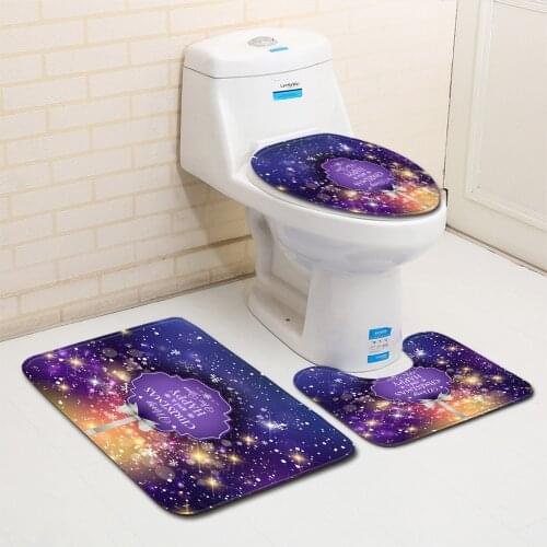 Christmas Pattern Toilet Seat Cover 3Pcs Set Washroom Water Absorption Doormats Carpet Non-Slip Rugs Decoration Home Bathroom