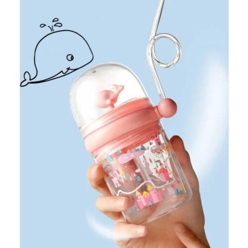 250ml Kids Funny Whale Water Spray Drinking Cup Cartoon Feeding Bottles With Straws Portable Children Cups Drinkware Cup