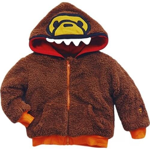 Autumn and winter new Japanese childrens clothing childrens cute cartoon style plush coat hooded zipper shirt
