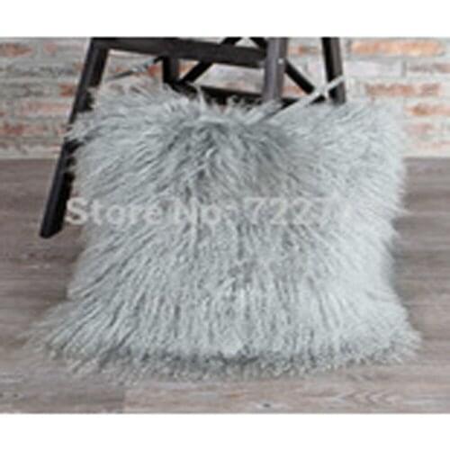 Two Sides Gray Mongolian Fur Cushion Cover Tibetan Fur Pillow Cover Decorative Capa De Almofada Wedding Decoration Funda Cojin