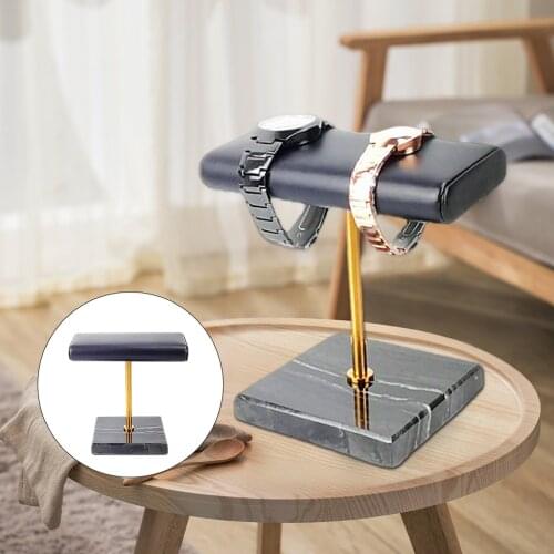 PU Leather Marble Base Watch Display Stand Jewelry Case for Vanity Top Decor