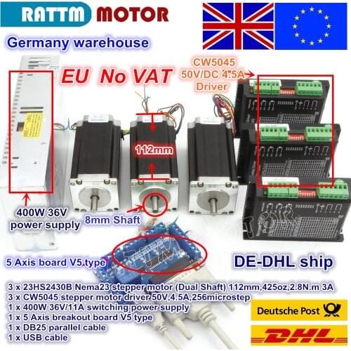 EU free VAT 3 Axis CNC controller Nema23 425Oz-in Dual shaft Stepper Motor+ 256 Microstep Driver CNC Engraving Milling machine