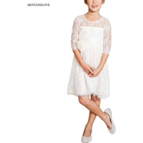 Half Sleeves Scoop Neck Knee Length Lace Short Flower Girl Dresses For Wedding Party Gowns For Little Kid Baby Princess Costumes