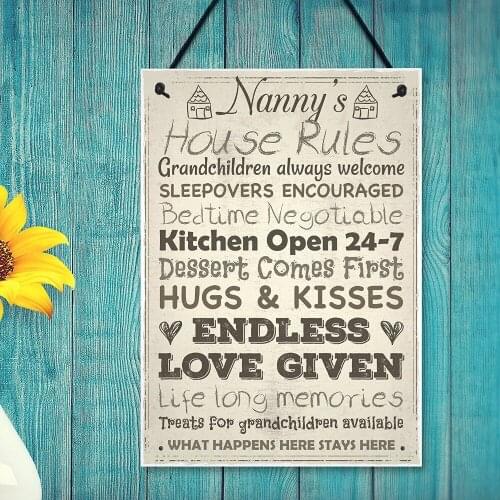 Meijiafei Nannys House Rules Mum Nanny Grandma Grandad Mothers Day Home Decor Sign Wall Plaque Signs 8.3"x 11.7"