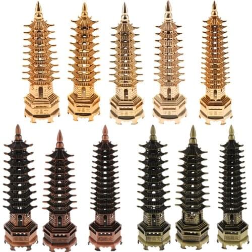 METAL PAGODA CHINA WENCHUANG TOWER HOUSE DESKTOP FIGURINE ORNAMENT FENGSHUI COLLECTIBLE FIGURINES CRAFT