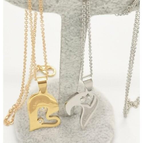 Fashion Couple Heart Shape I Love You Pendant Stainless Steel Necklace Rhinestone Heart Soul Stitching Girlfriend Boyfriend Gift