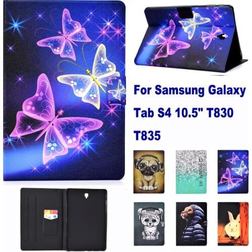 Fashion Pattern Stand Card Slot Case For Samsung Galaxy Tab S4 10.5" T830 T835 Case Cat Dog Rabbit Elephant case coque para capa