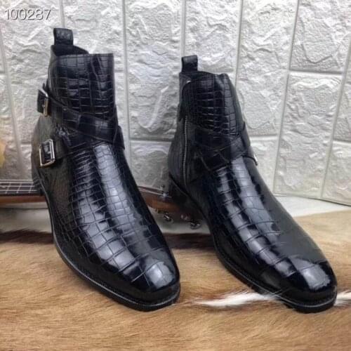 Newly design 100% Genuine real crocodile belly skin men shoe winter durable solid high glossy crocodile belly skin zip men shoe