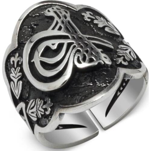 Solid 925 Sterling Silver Sultan Tughra Archer Thumb Mens Ring Adjustable Size