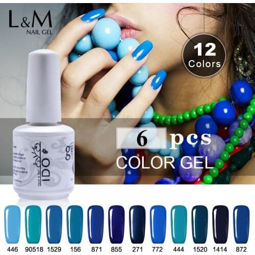 IDO 6 Pcs Kit Nail Design Blue Series Color Nail Gel Polish Soak Off Gel Semi Permanent UV Colorful Gel Polishes Nair Art
