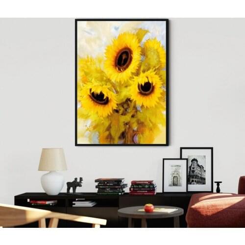 Nordic Golden Flower Painting Wall Art Canvas Sunflower Picture Living Room Canvas Poster Print for Bedroom Art Print