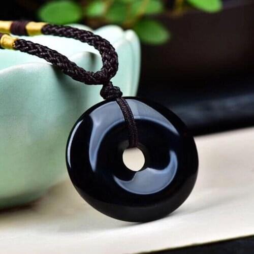 Natural Obsidian 35mm Safety buckle Pendant Jewelry Men Womens Fine Jewelry Lucky Exorcise evil spirits Safety buckle Pendant