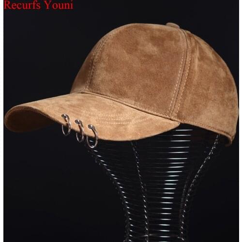NEW 2020 Men Winter Unisex Genuine Leather Suede Hip Pop Baseball Caps With Ring Women Sweetwear Fashion Fleece Grey Hats