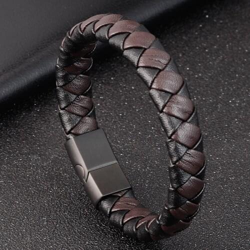 2020 New Luxury Men Jewelry Multi-layer Stainless Steel Buckle With Leather Men Bracelet & Bangle For Birthday Special Gift