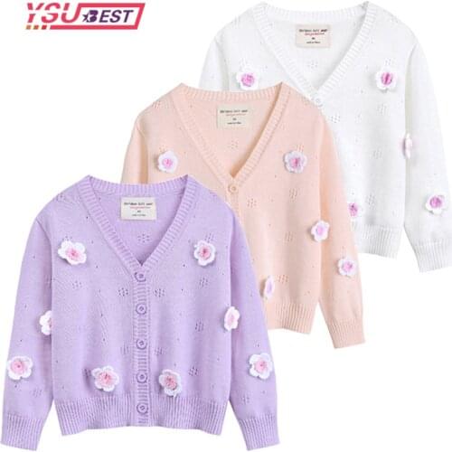 New Baby Girls Floral Cardigan Embroidered Crochet Sweater Cardigans Jackets Candy Pink Purple Color Spring Autumn Outwears Coat