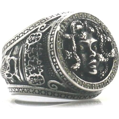 New Arrival Unisex 316L Stainless Steel Medusa Green Stone Snake Ring