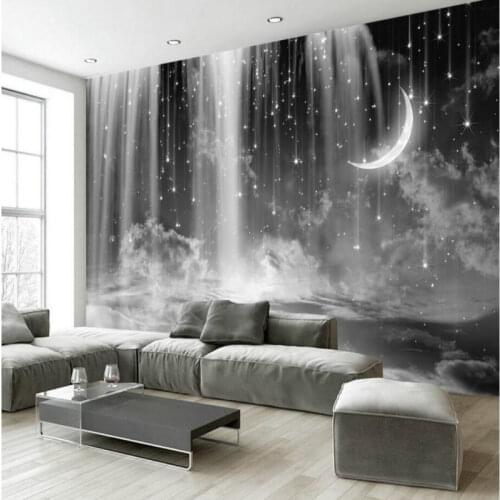 Custom 3d Wallpaper for Walls Home Improvement Silk Wallpapesr Black and White Waterfall Stars Background Wall