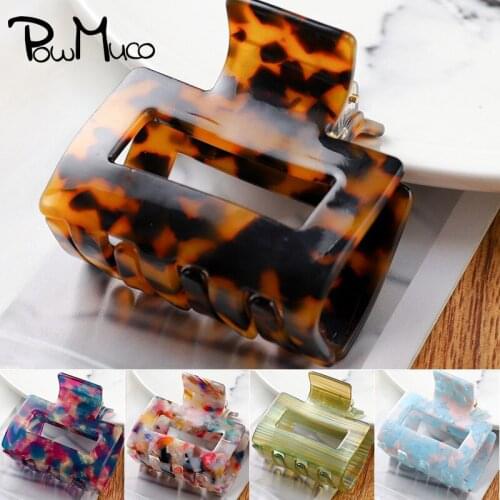Powmuco Women Elegant Geometry Hairpin Tortoiseshell Leopard Pattern Acetate Hairwear Hair Claws Clips Stripe Ponytail Barrettes
