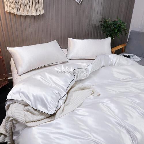 Luxury Imitated Silk Duvet Cover Set Satin Silky Home Textile Quilt Cover with Pillowcase 2/3PCS Twin Queen King White Black