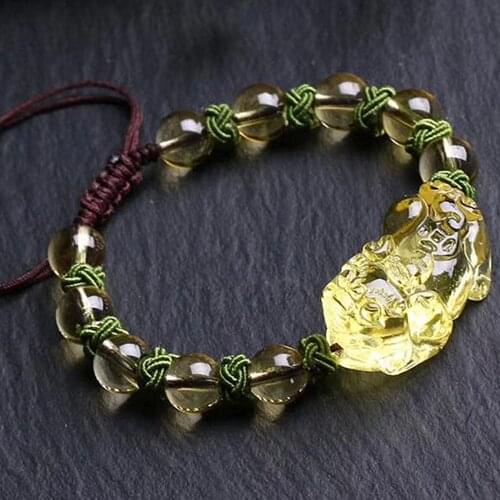 Natural yellow crystal bead Bracelet Brave troops Buddhist Bracelet feminine jewelry drop shipping