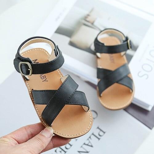 Kids Sandals Children Girls Open-toed Princess Beach Shoes Soft-soled Non-slip Sandals Summer Cross Bandage Buckle Strap Sandals