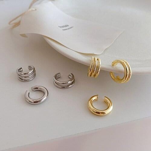 Korean Fashion Girls Minimalist Single Double Multiple Layers Gold Plated No Piercing Ear Cuffs For Women Clip On Earrings