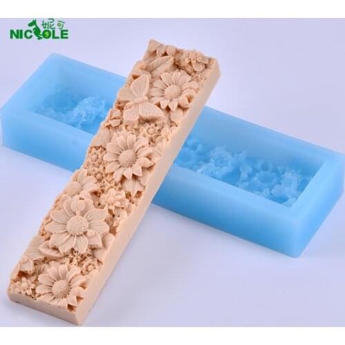 Flower Pattern Loaf Soap Silicone Mold Flat Rectangle Handmade Craft Mould
